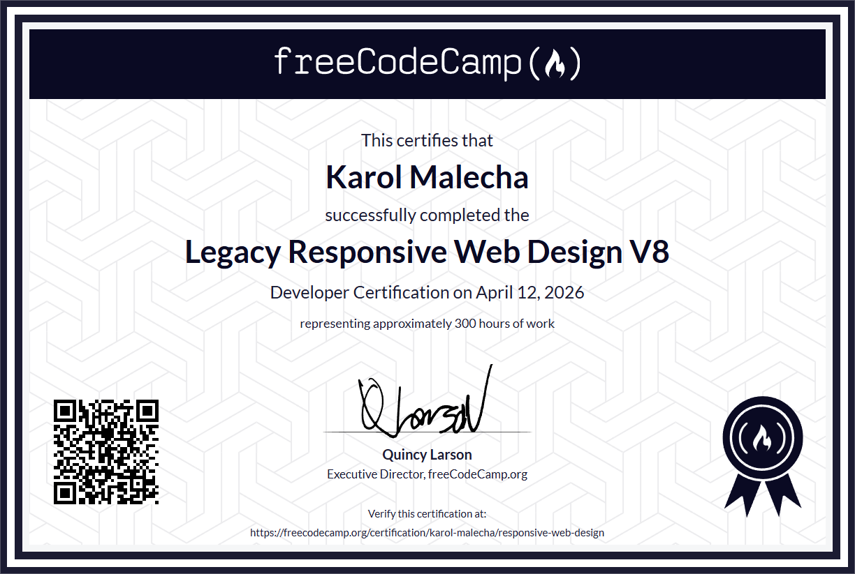 Certyfikat freeCodeCamp 1