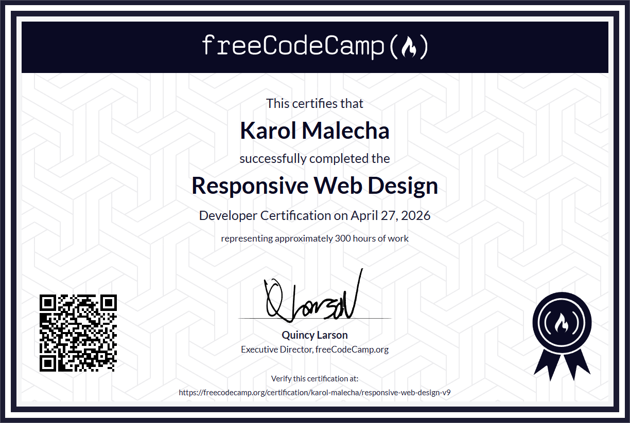 Certyfikat freeCodeCamp 2